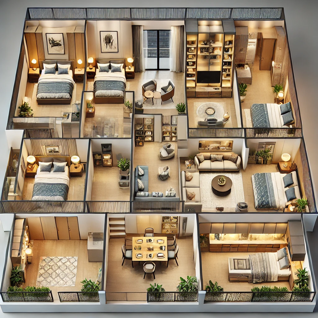 3BHK Floor Plan for Families